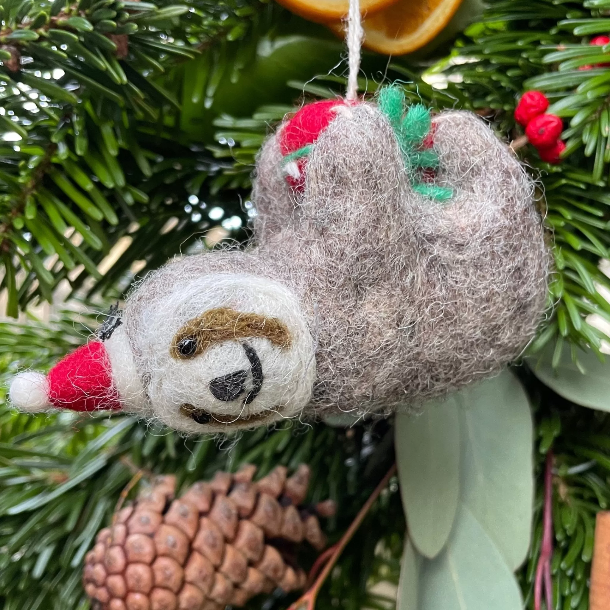 grow urban Sloth With Present | Felt Christmas Decoration- Christmas Decorations | Christmas Decorations