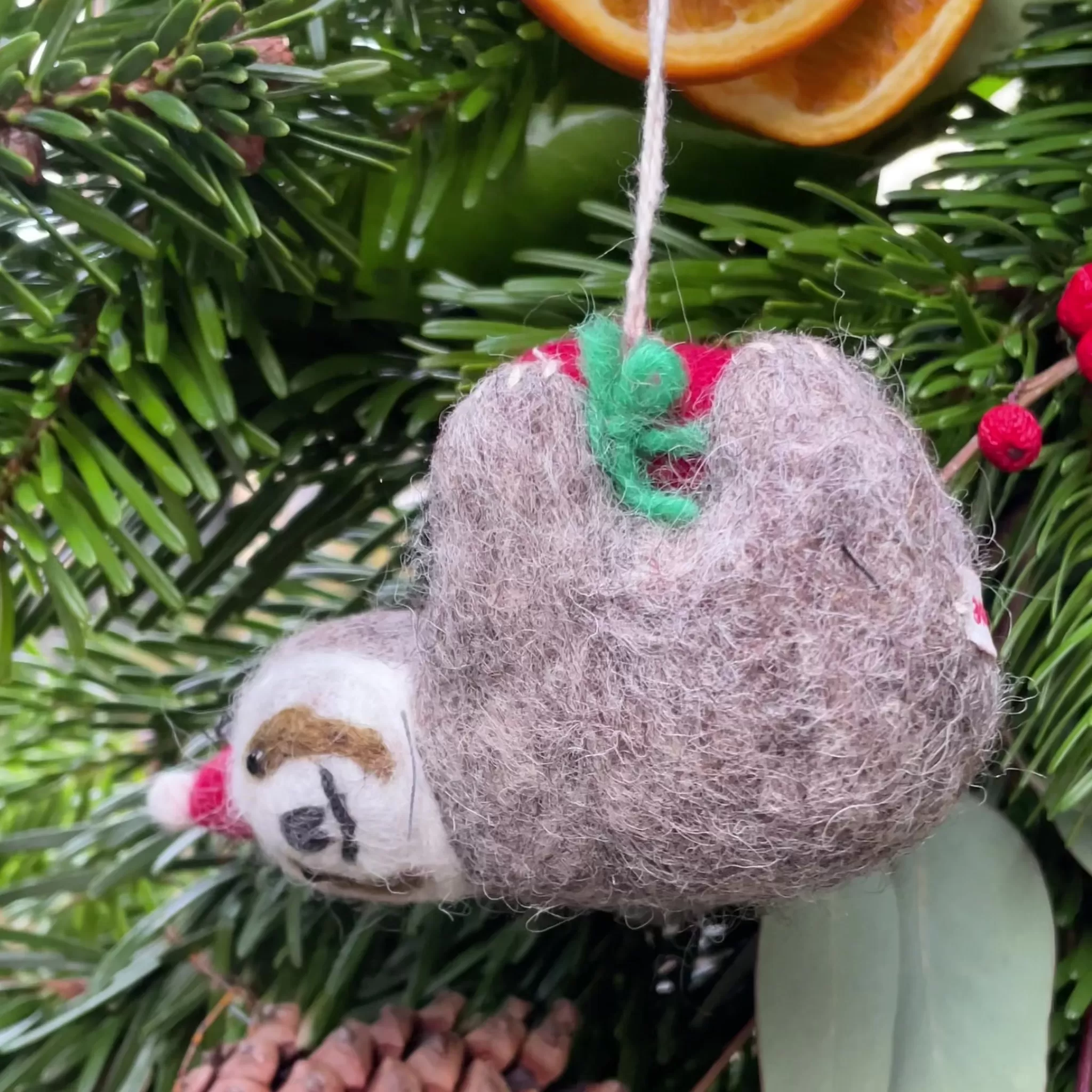 grow urban Sloth With Present | Felt Christmas Decoration- Christmas Decorations | Christmas Decorations
